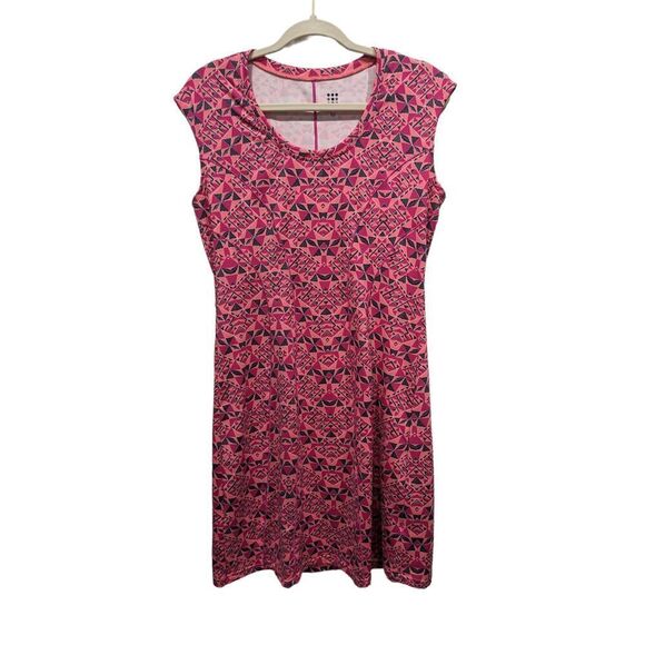 Title Nine Dream Pink & Gray Geometric Aztec Print Cap Sleeve Sheath Dress, M - Picture 1 of 9